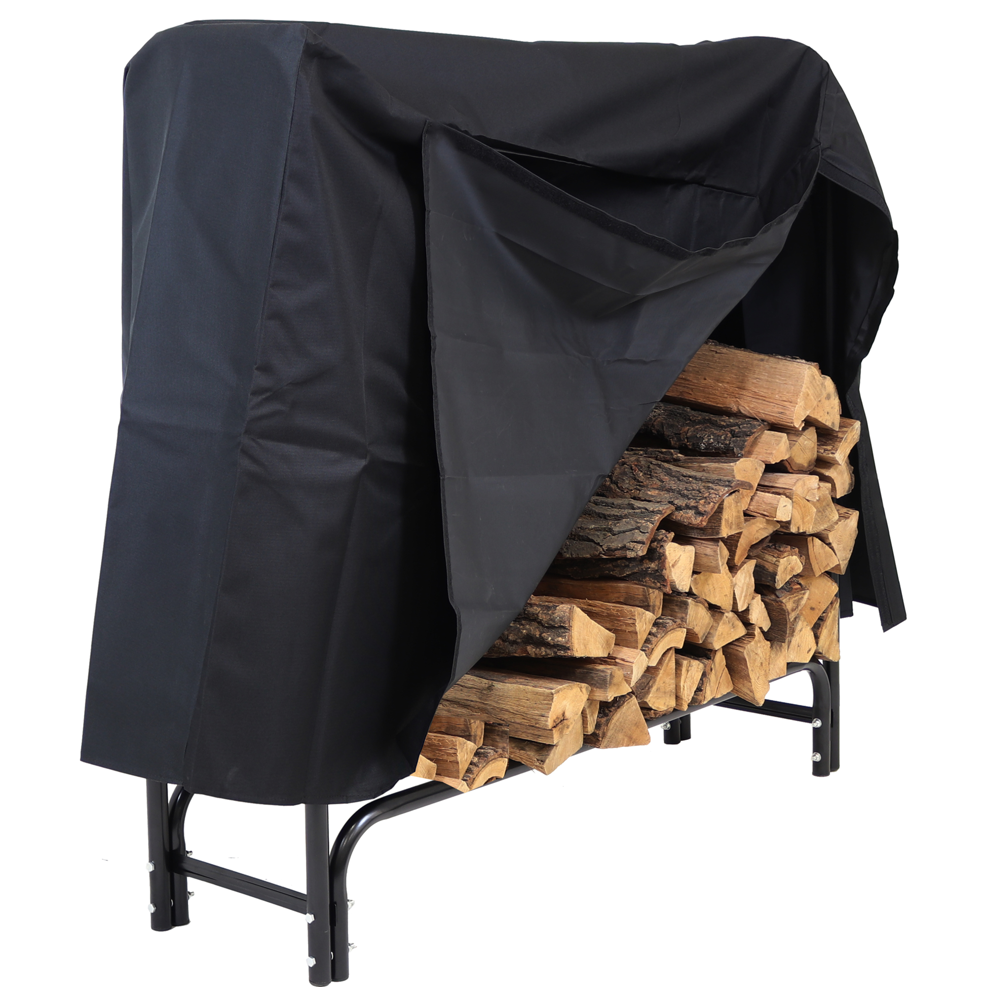 Sunnydaze Decor, Firewood Log Rack with Cover, Length 4 ft, Material Steel, Model# QX-4LR-4LRC